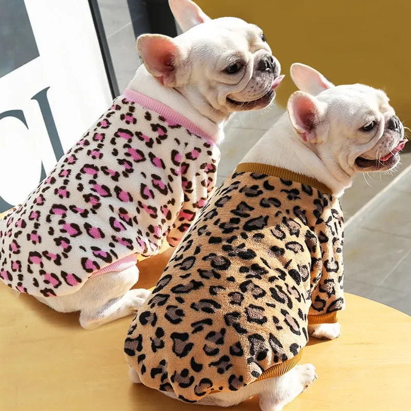 Pet Dog Clothes T-shirt Leopard Print Spring and Autumn Warm Big Dog Large Dog Two Feet Plus Down Golden Retriever Dog Clothes