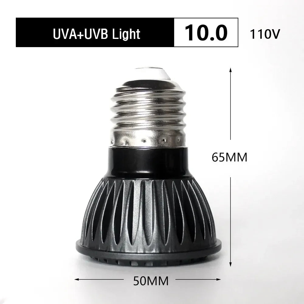 5.0/10.0 Full Spectrum UVA UVB LED Reptile Turtle Basking Light Sun Lamp Sunbathe Heat Lamp for Lizard Reptiles Amphibians