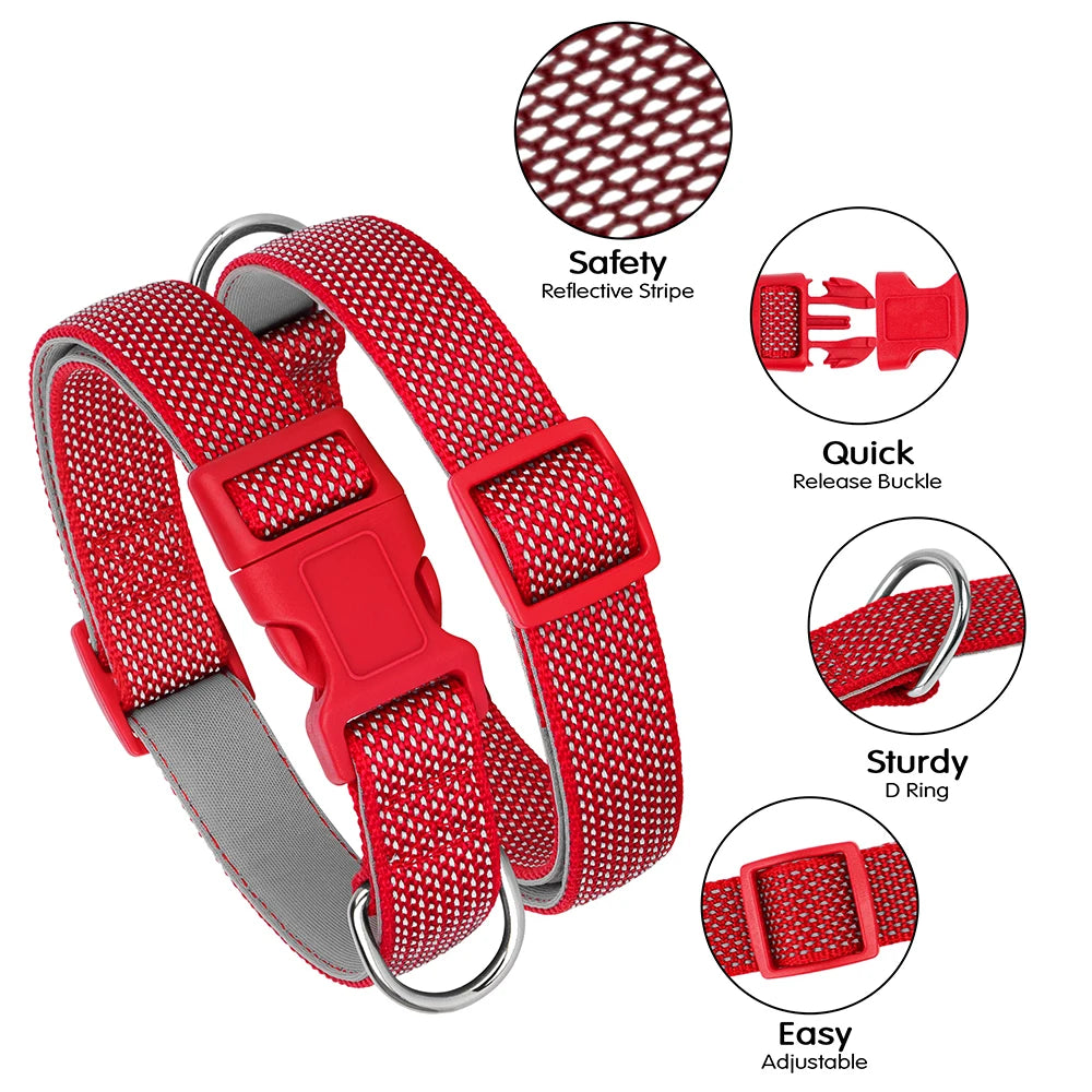 Reflective Pet Dog Collar Durable Nylon Dog Collars Necklace Adjustable Puppy Collars for Small Large Dog Pug Safety In Night