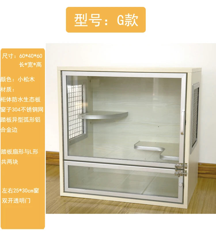 Squirrel Dragon Cat Dog Cat Iron Cage Wooden Cabinet Cage Ecological Board Ice Nest Stainless Steel Net Villa Non-acrylic Cage