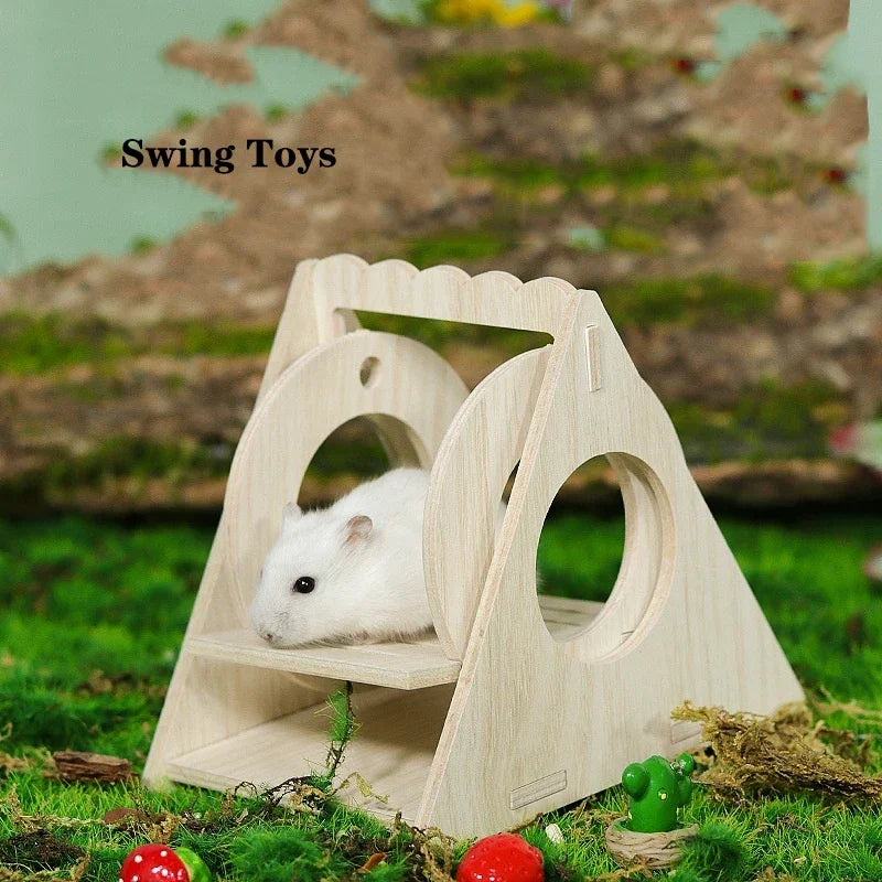 Smooth Hamster Hideaway Wooden Hamster House with Climbing Ladder Small Pet Castle Arch Bridge for Dwarf Mice Gerbils Small Pets