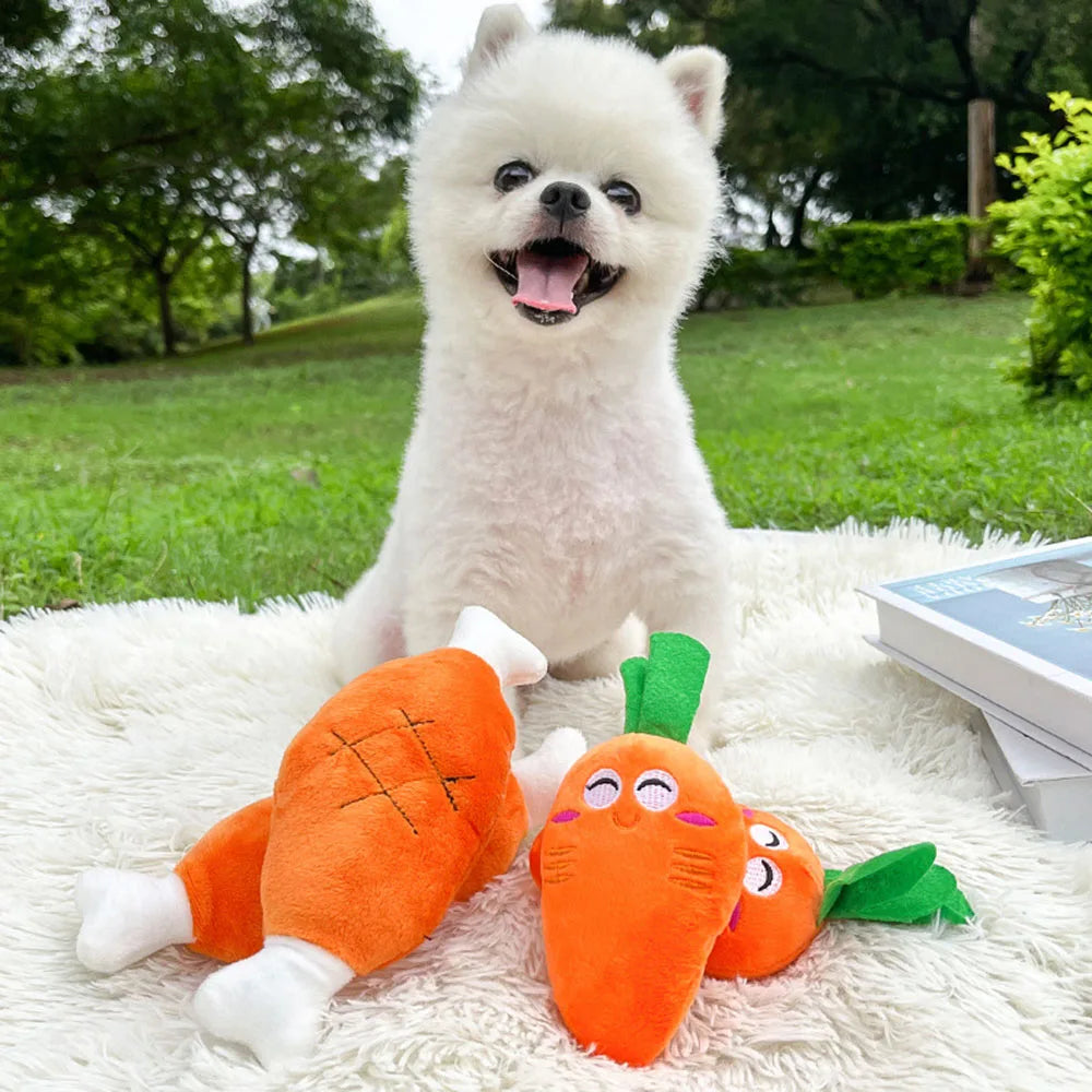 Puppy Dog Plush Squeaky Toy for Small Medium Dogs Cute Bone Carrot Toy for Aggressive Chewers Pet Cat Products Puppy Accessories