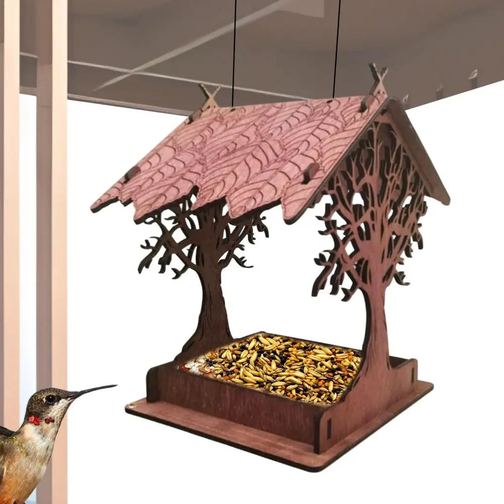 Wooden Hanging Bird Feeder Cottage Hanging Bird House Hanging Birdfeeder For Outdoors Attracts Blue Jays Extra-Large Bird Feeder
