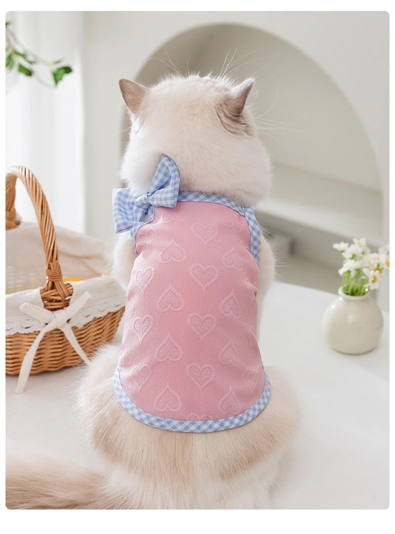 Sweetheart Bow Tie Hairpin Pet Dog Clothes Countryside Leisure Summer Vest for Small Puppy Soft Cotton Chihuahua Cat Clothing