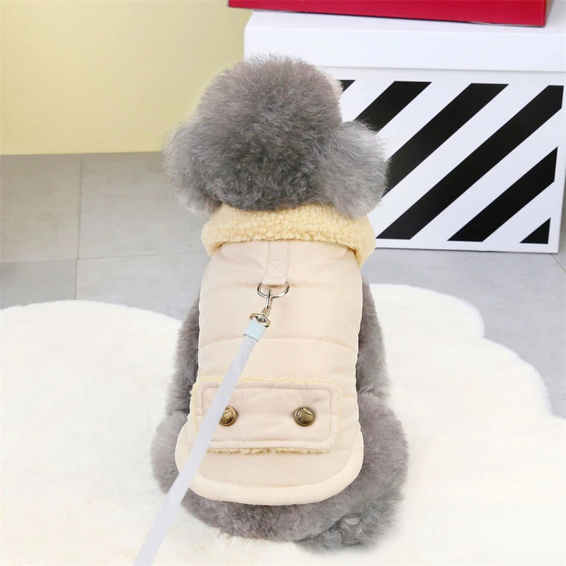 Solid Color Harness Pet Puppy Down Jacket Windproof Outdoor Winter Clothes for Chihuahua Soft Fleece Leisure Chihuahua Cat Vests
