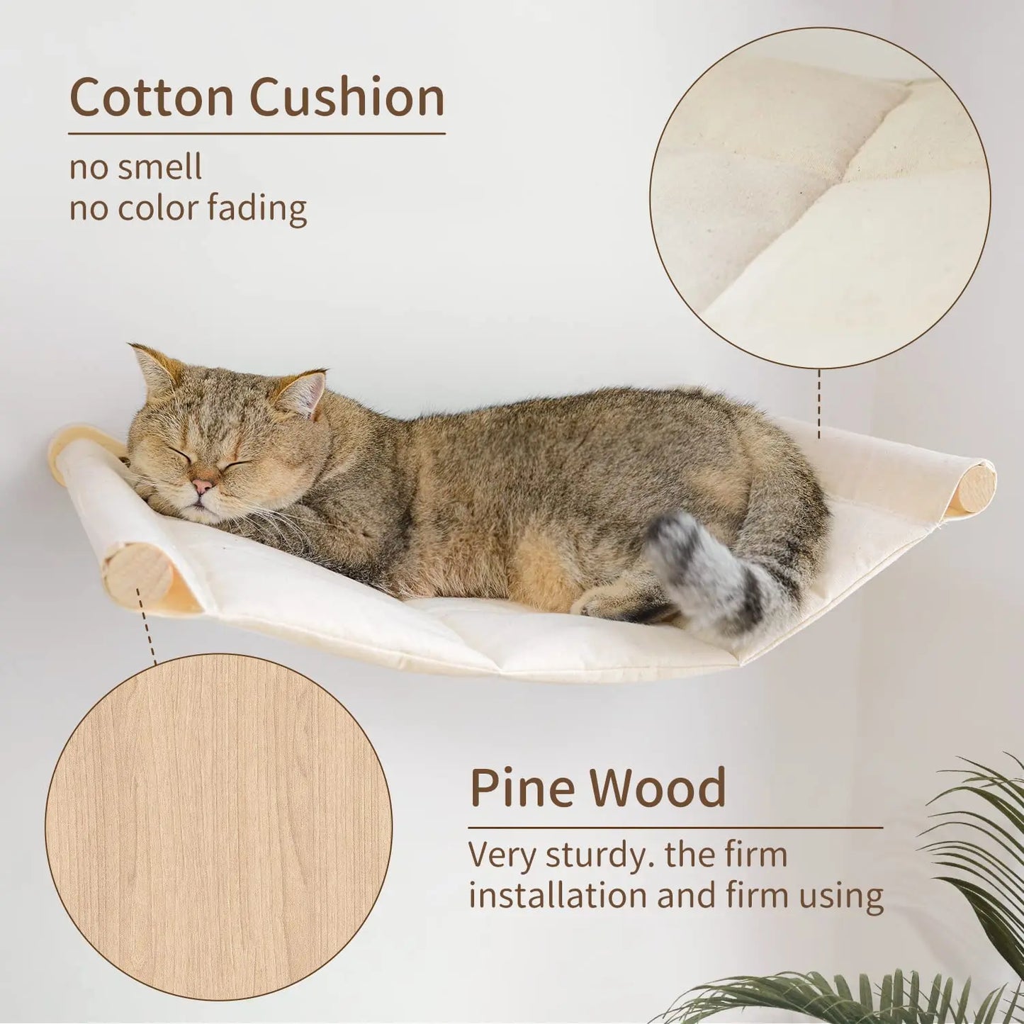Cat Wall Furniture Scratching Post Cat Hammock with Wooden Structure Cat Ladder for Kitten Cat Tree Tower for Cat Play and Relax