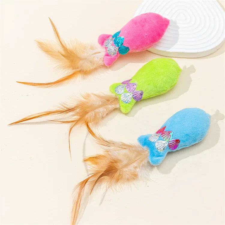 Cat Toy Cat Teaser Sticks Sequin Fish Feather Tail Funny Cat Stick Cat Cat Toy Catnip Doll Pet Supplies