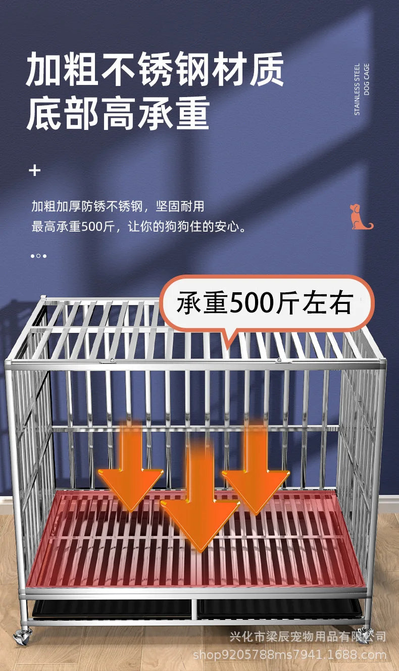 Stainless steel dog cage with partition mother and child cage square tube double cage large pet golden retriever ken