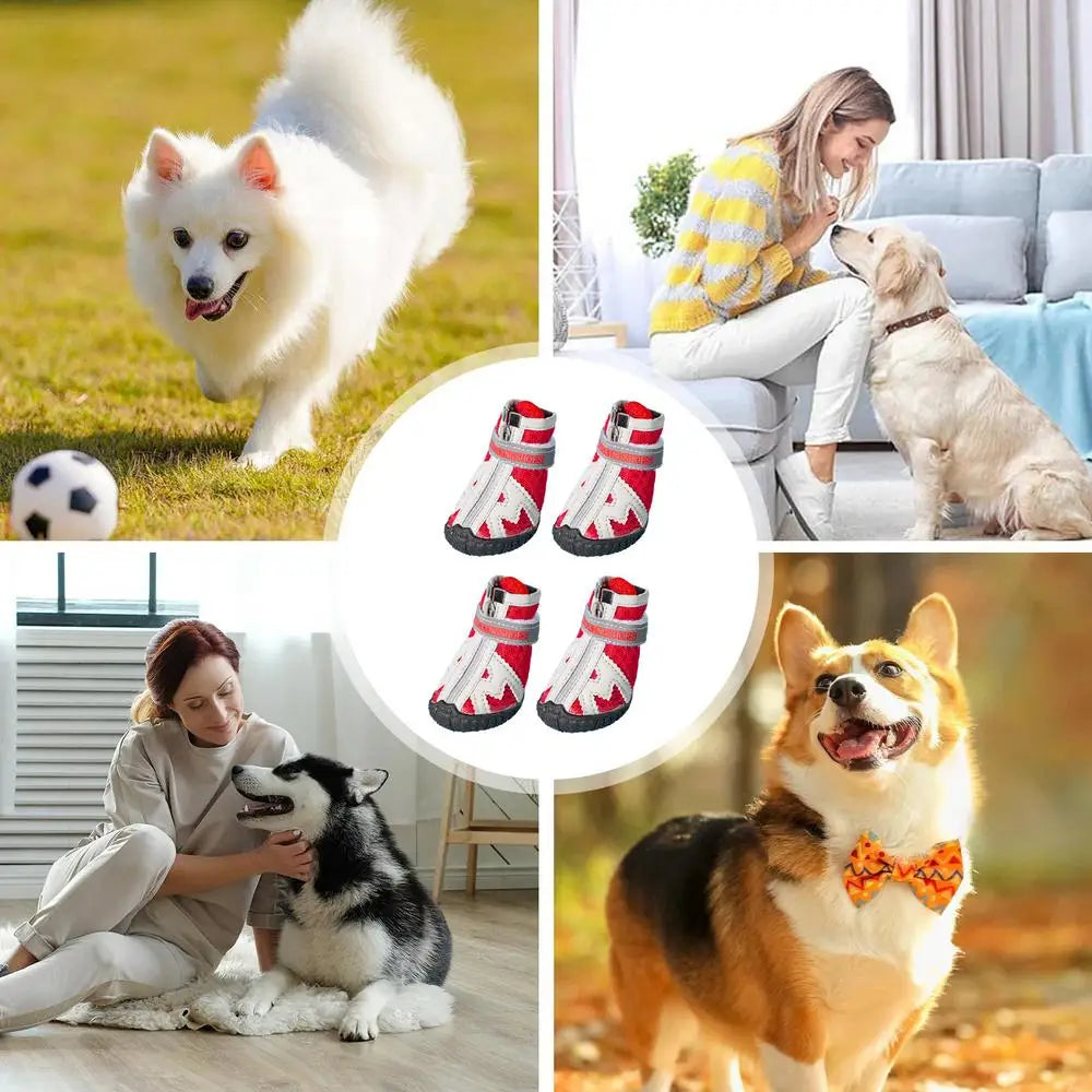 4PCS Dog Boots Dog Boots Paw Protector 5 Sizes Dog Boots With Rugged Rubber Sole Breathable Dog Boots Anti-slip For Summer