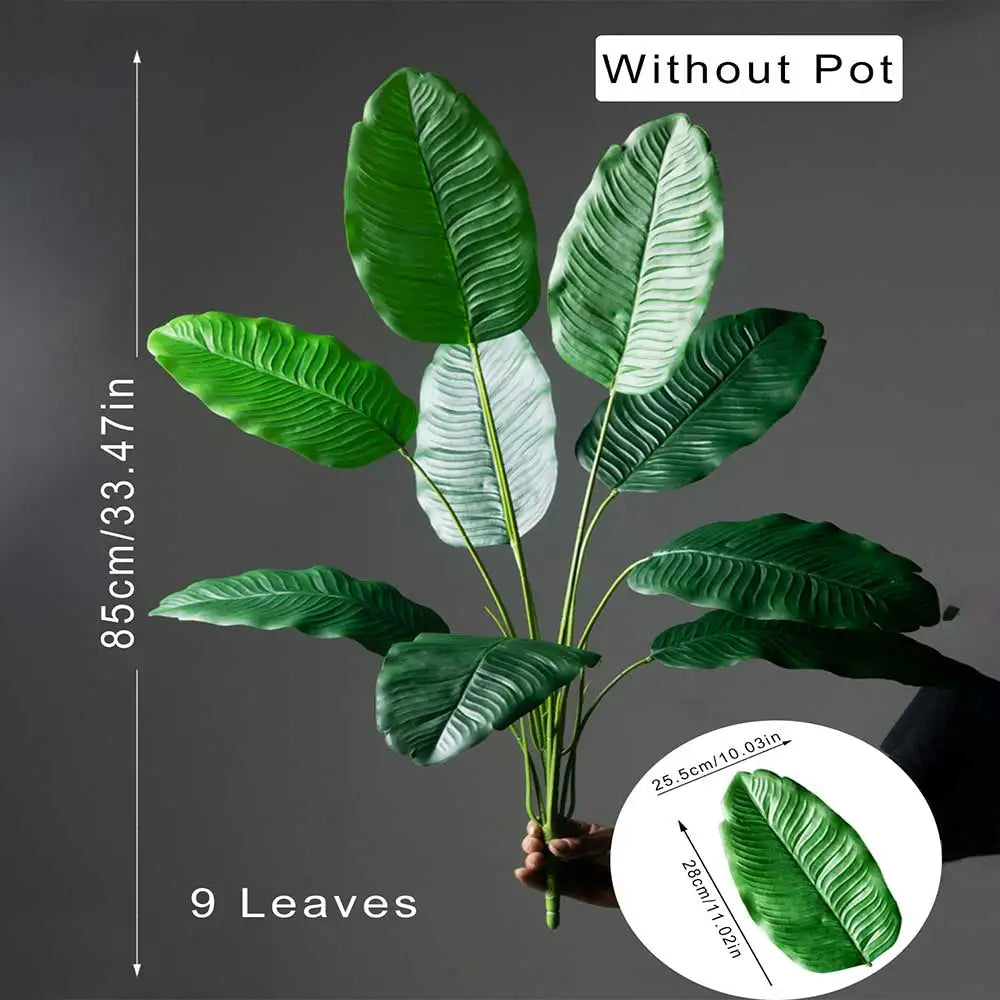 85-115cm Large Artificial Plants Bird of Paradise Tree Tropical Fake Banana Leaves Plastic Palm Plants for Home Garden Decor