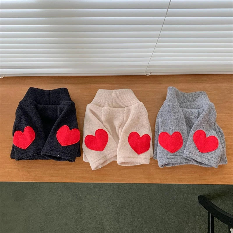 Autumn Winter Plush Pet Dog Clothes Heart Print Soft Velvet Cat Hoodie Teddy Pet Overalls Thick Warm Yorkshire Marzis Clothing