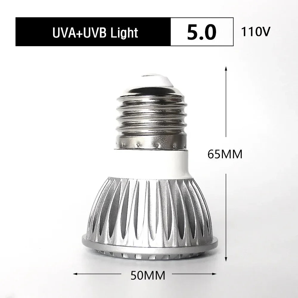 5.0/10.0 Full Spectrum UVA UVB LED Reptile Turtle Basking Light Sun Lamp Sunbathe Heat Lamp for Lizard Reptiles Amphibians