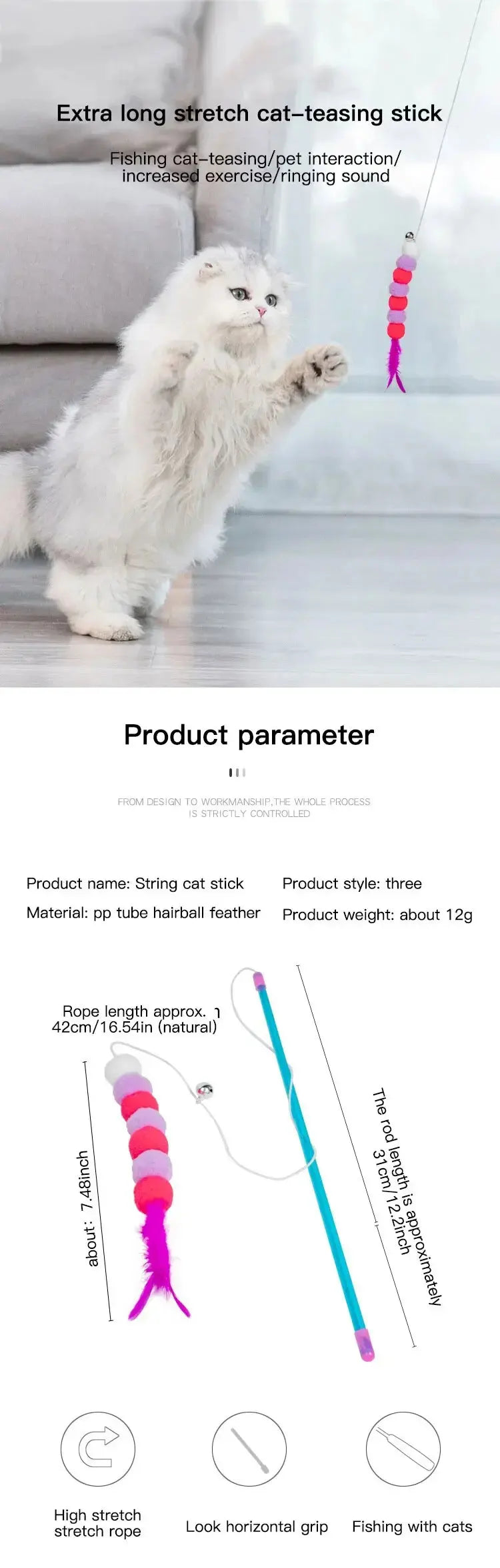 1 PCs New Elastic String Imitated Furs Bug Funny Cat Stick Suitable for Cats