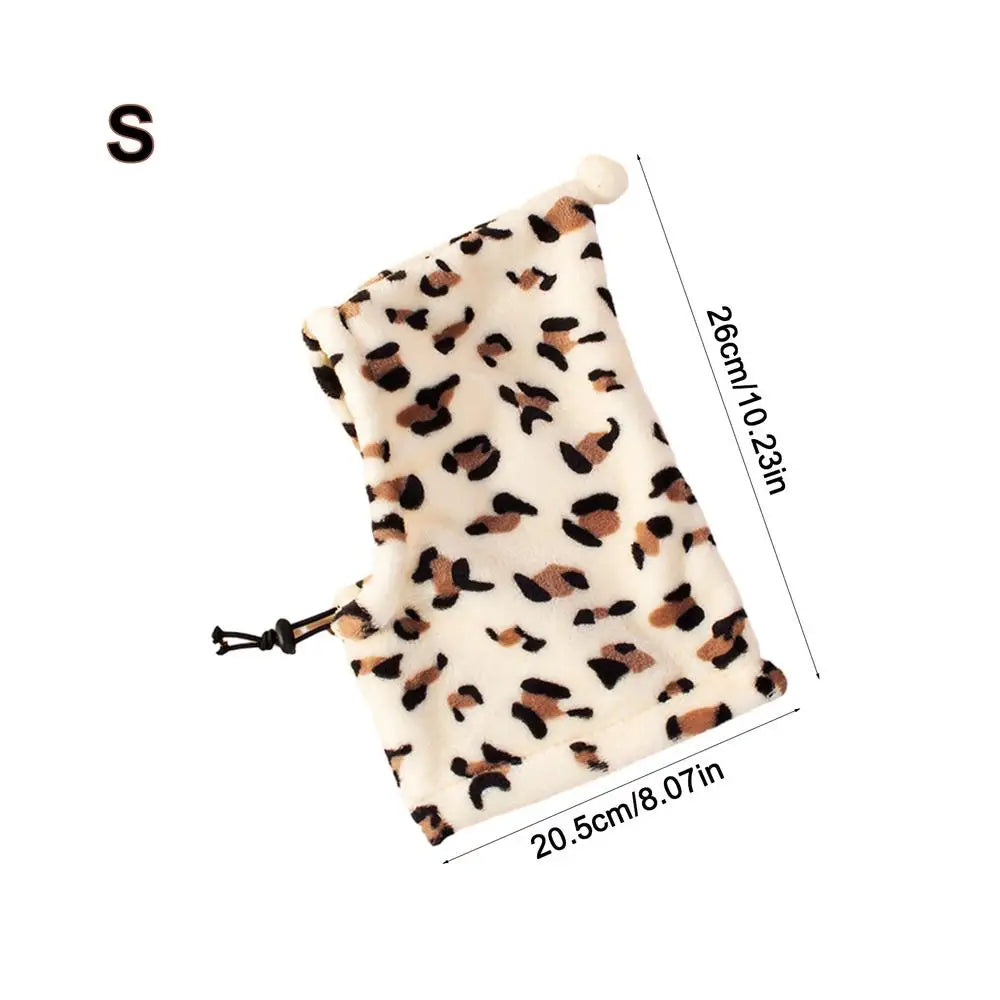 Dog Neck Warmer Soft Warm Leopard Pet Dog Snood Neck Cute Drawstring Pet Snood Thermal Pet Ear Warmer Hat For Dog Cat Rabbit
