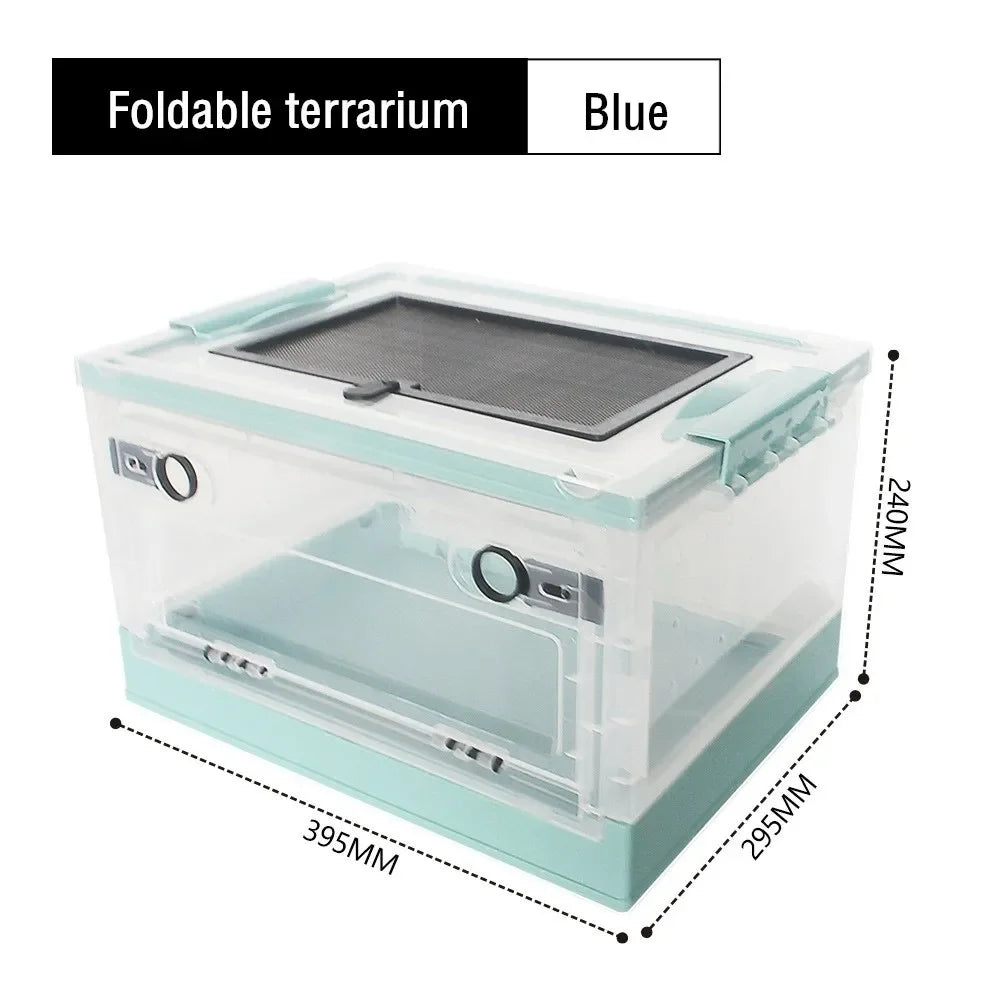Foldable Reptile Feeding Box Anti-Drop with Screen Ventilation Spider Lizard Reptile Terrarium Hatching Container Habitat