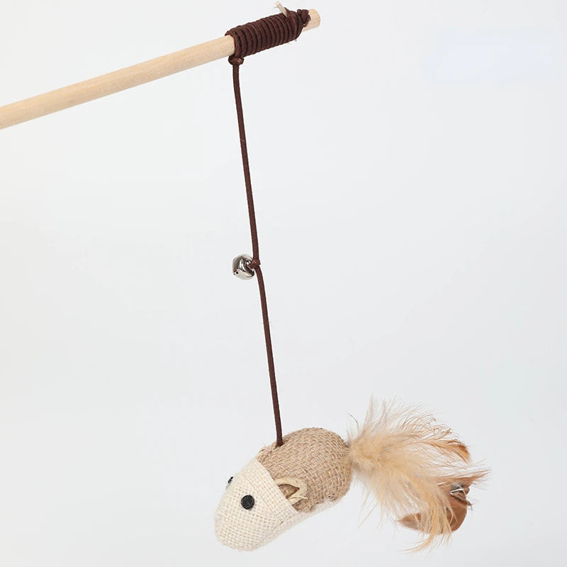 Cat Toys Cat Stick Cat Toys Cat Stick Cat Artifact Wooden Mouse Long Pole Bell Pet Supplies Cat Accessories