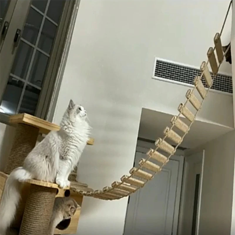 Toys Wall-mounted Activity Cat Wood Sisal Scratcher Climber Furniture Cat Bridge Rope Steps Kitten Ladder Kitten Post Wall