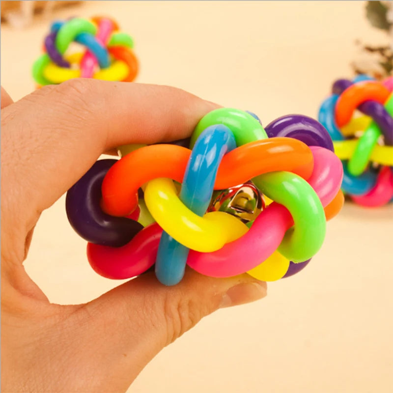 1pc Colorful Rainbow Pet Bell Ball Dog Toys Pet Dog Cat Toy Dogs Ball Bell Chewing Toys Playing Teeth Training Pet Products