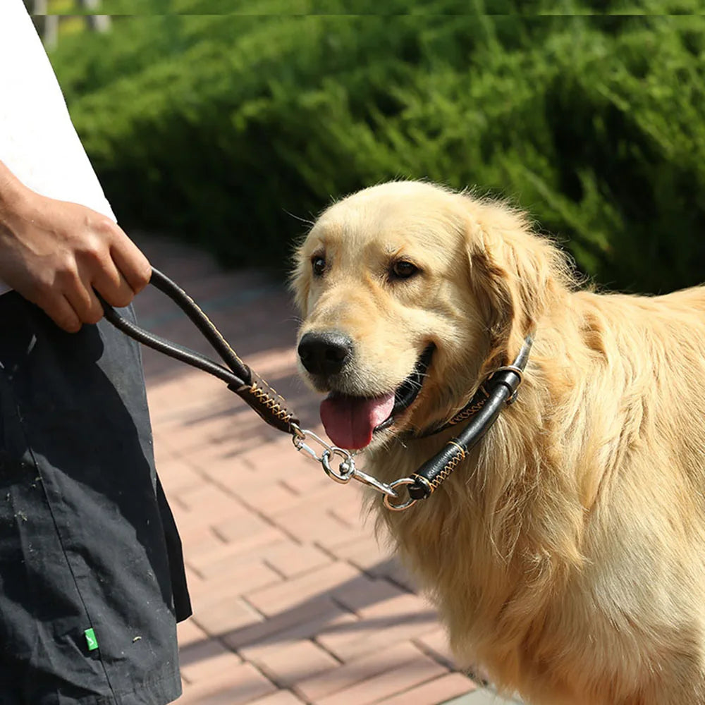 Dog Short Leash Lead Traffic Padded Handle Heavy Duty Real Leather Dog Lead for Training Control Puppy Small Medium Large Dogs