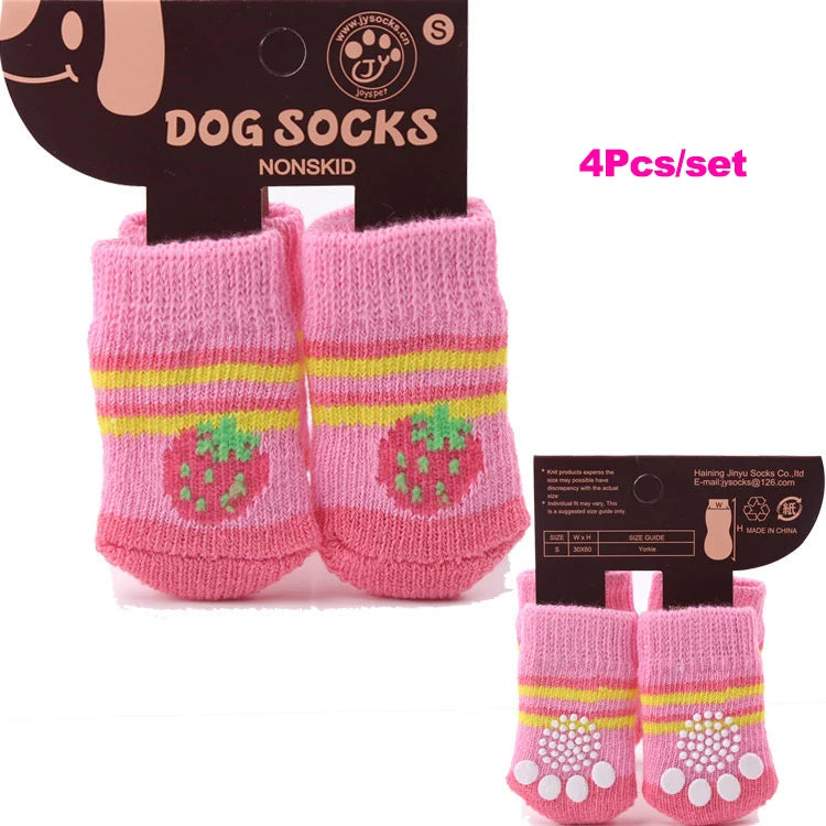 4pcs/Set Dog Shoes For Small Dogs Anti Slip Cat Socks For Cat Cute Dog Socks Pet Chihuahua Dog Clothes Christmas Dog Accessories