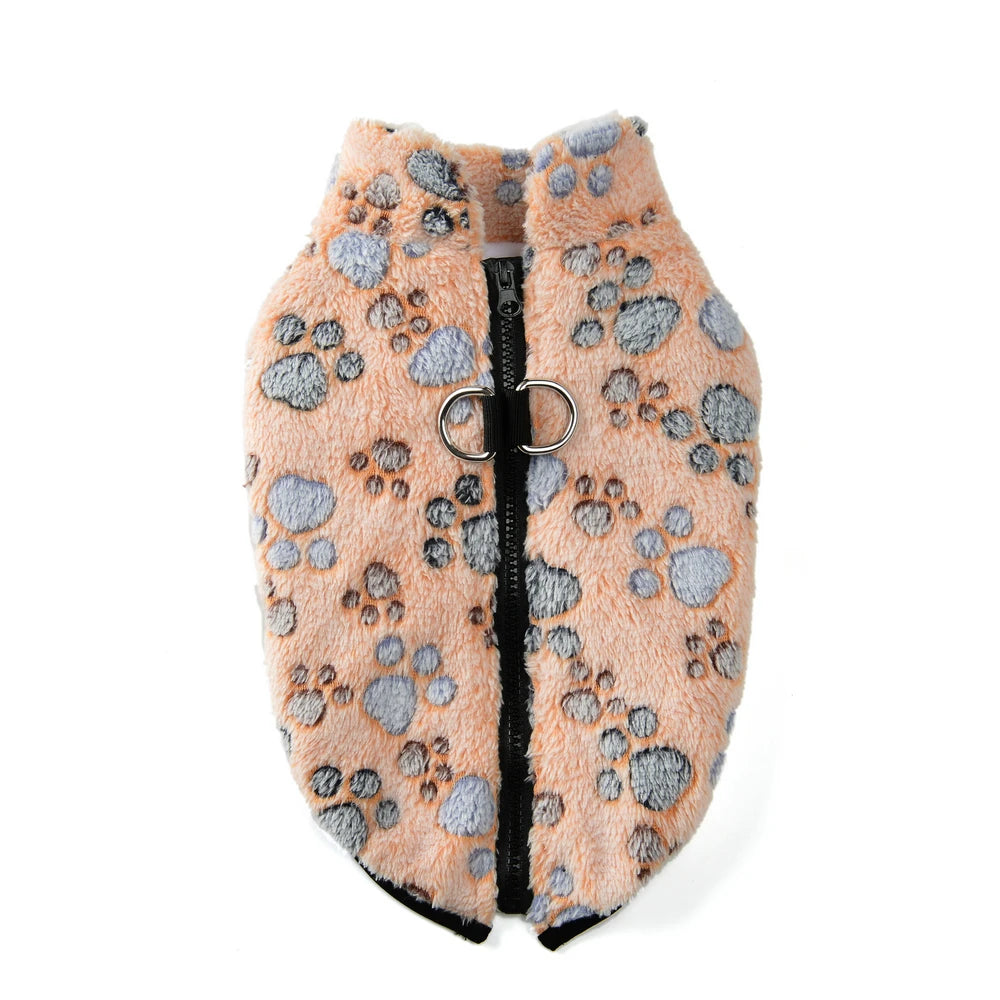 Fleece Dog Clothes Winter Warm Puppy Jacket For Small Dogs Cats Sweater Coat With Zipper D Ring Cute Print Chihuahua Pet Outfits