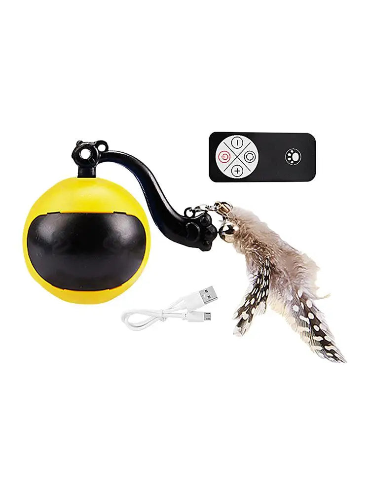 Smart Ball Cat Toy Cat Power Ball with Feather Tails Moving Cat Toy with LED Light and Sound Kitten Exercise Hunting Toys