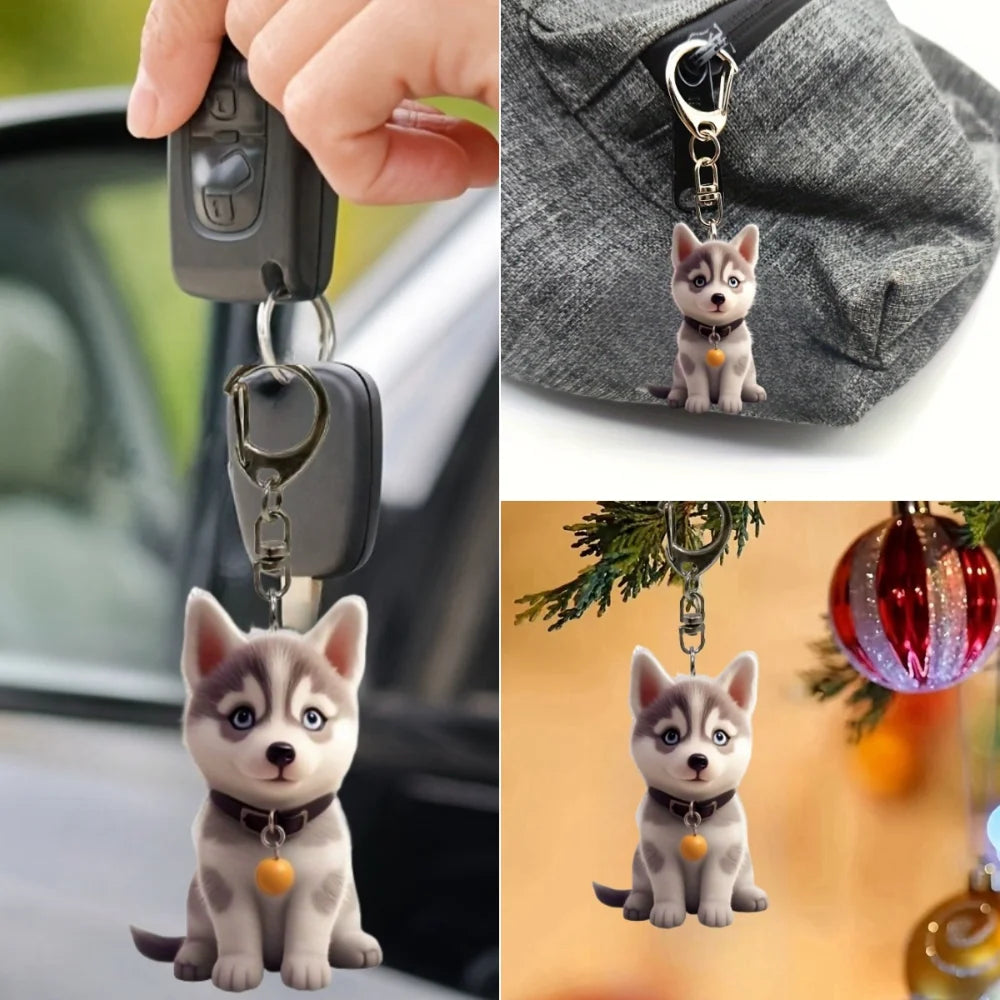 Husky Dog Cartoon Acrylic Keychain Cute Puppy Acrylic Pendant Versatile Charm for Car Mirror,Backpacks,Home,Festive,Gift & Decor