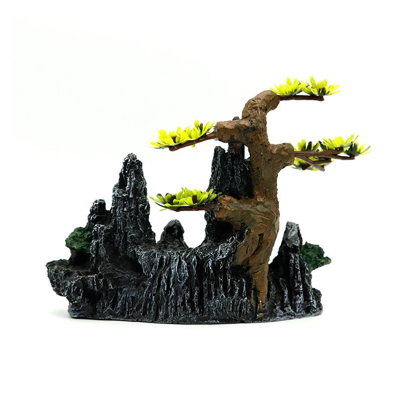 Resin Aquarium Rockery Mountain Decoration Artificial View Rock Cave Stone Tree Fish Tank Ornament Pet Supplies Home Decor
