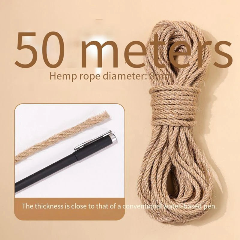 20/50M Cat Scratch Resistant Tight and Durable Scratch Pole Climbing Frame Fine Sword Hemp Rope Pet Cat Scratchers