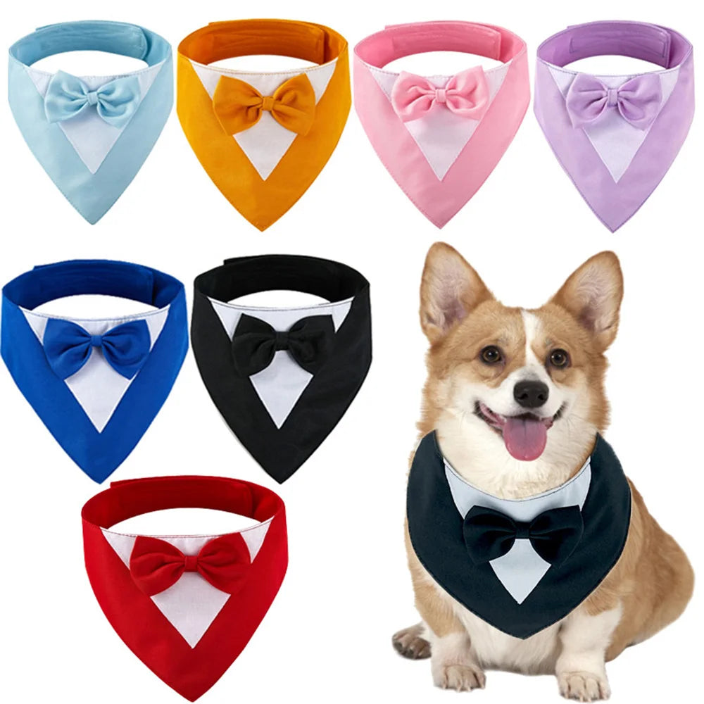 Pet Bow Tie Dog Collar Tuxedo Bandana Adjustable Formal Puppy Triangular Neck Wear for Wedding Birthday Dress-up Cosplay Party
