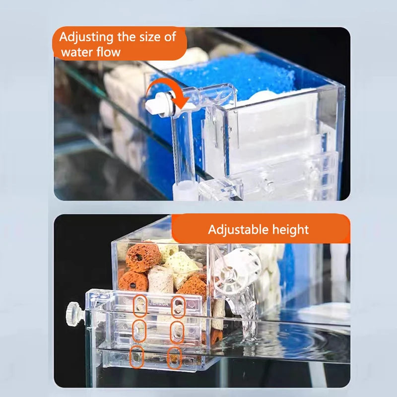Waterfall Fish Tank Filter Box Wall Mounted Built-in Silent Circulating Water Purifier For Aquarium Tank Box With Water Pump