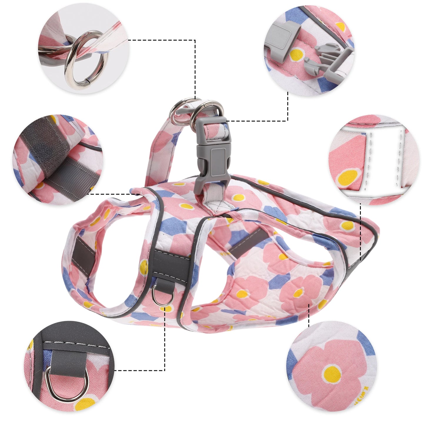Uxcell Fashion Puppy Harness and Leash Set Pet Harness Vest with Reflective Strips and Magic Tapes for Kitten Puppy Outdoor