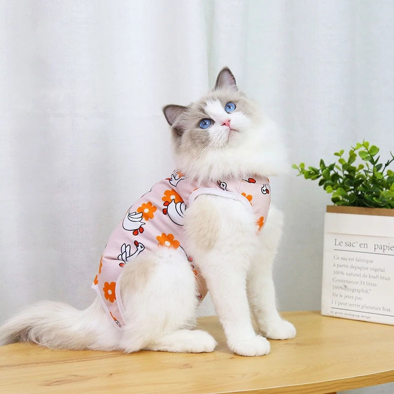 Cute Cartoon Print Overalls for Small Medium Dogs After Sterilization Dressing Surgery Pet Cat Outfit Soft Cotton Puppy T Shirts