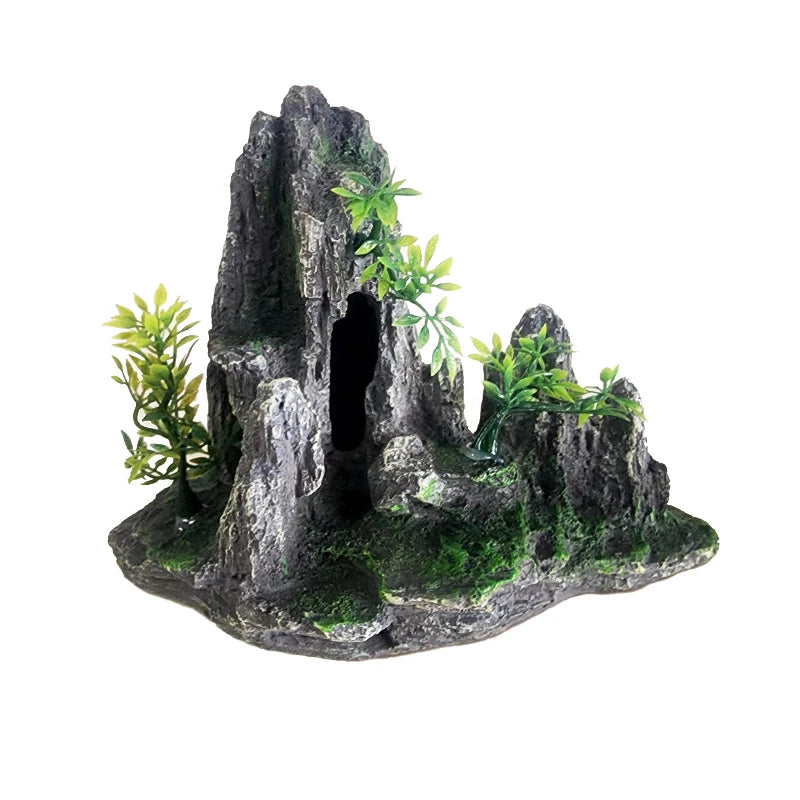 Resin Aquarium Rockery Mountain Decoration Artificial View Rock Cave Stone Tree Fish Tank Ornament Pet Supplies Home Decor New