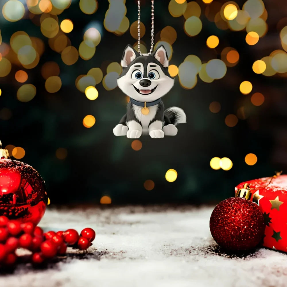 Cute Cartoon Husky Acrylic Keychain Adorable Puppy Pendant Versatile Charm for Car Mirror,Backpacks,Festive,Party,Gift & Decor