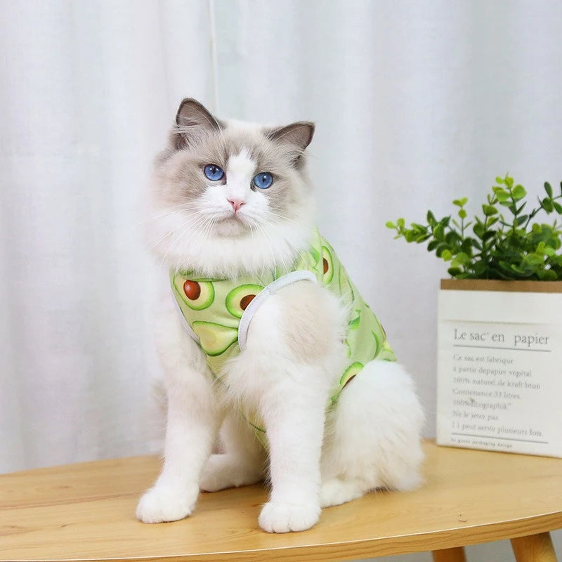 Cute Cartoon Print Overalls for Small Medium Dogs After Sterilization Dressing Surgery Pet Cat Outfit Soft Cotton Puppy T Shirts