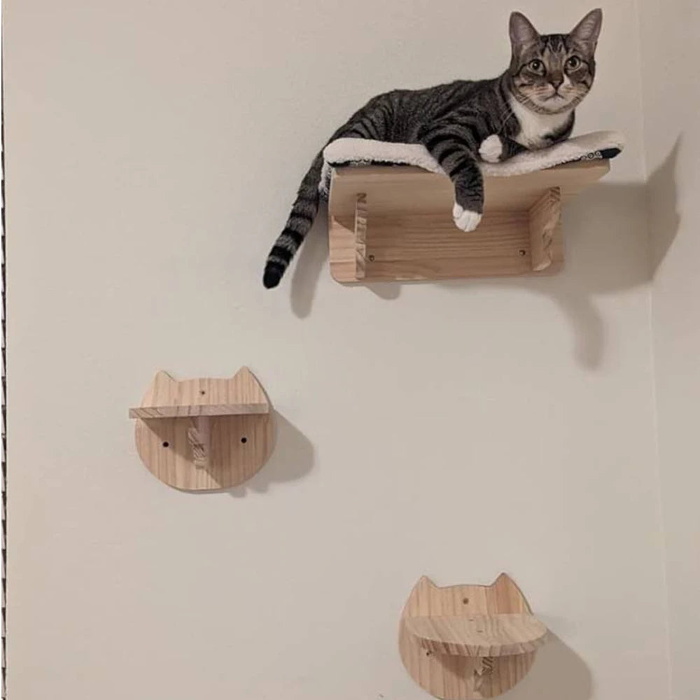 Cat Tower Cat Climbing Shelves Perch For Cat Hammock Wooden Bridge Four-step Ladders Sisal Steps & Post For Cat Play & Climb