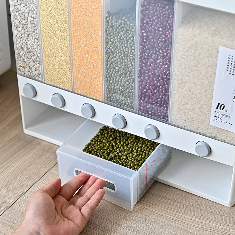 10L Bucket Grain Sealed Container Dry Food Dispenser Kitchen Foor Storage Container with Small Refill Box Grain Dispenser