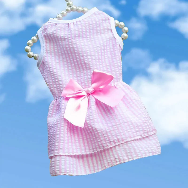 2024 New Crystal Bowknot Lovely Dog Skirt Pet Cloth Summer Cool Breathable Butterfly Dog Dress Clothing For Small Medium Dogs