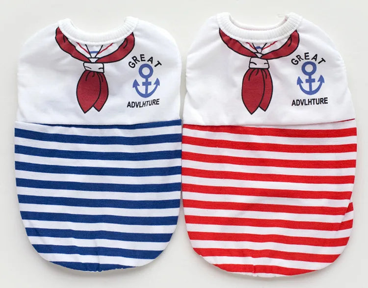 Pet Dog Clothes For Small Dogs Summer Cartoon Vest Clothing Sailor Tie Anchor Print Navy Tie Stripes Cat Dog Breathable T-Shirt