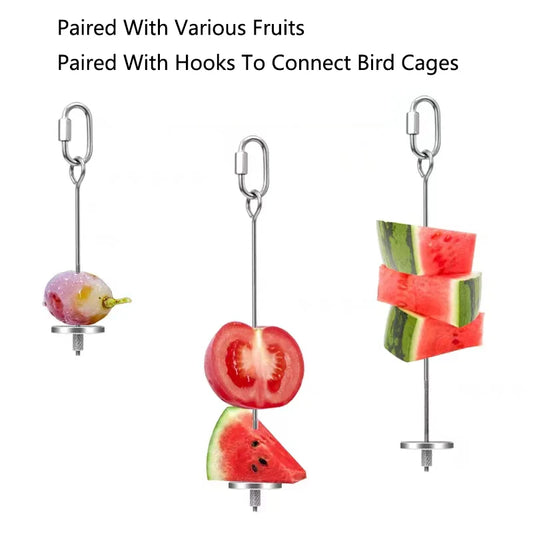 Stainless Steel Pet birdParrot Feeder Fruit Corn Fork Toys Chicken Vegetables Holder Hang Cage Feeding Stick Feeder Accessories