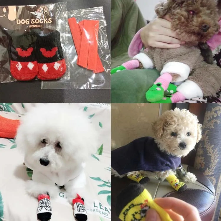 4pcs/Set Dog Shoes For Small Dogs Anti Slip Cat Socks For Cat Cute Dog Socks Pet Chihuahua Dog Clothes Christmas Dog Accessories
