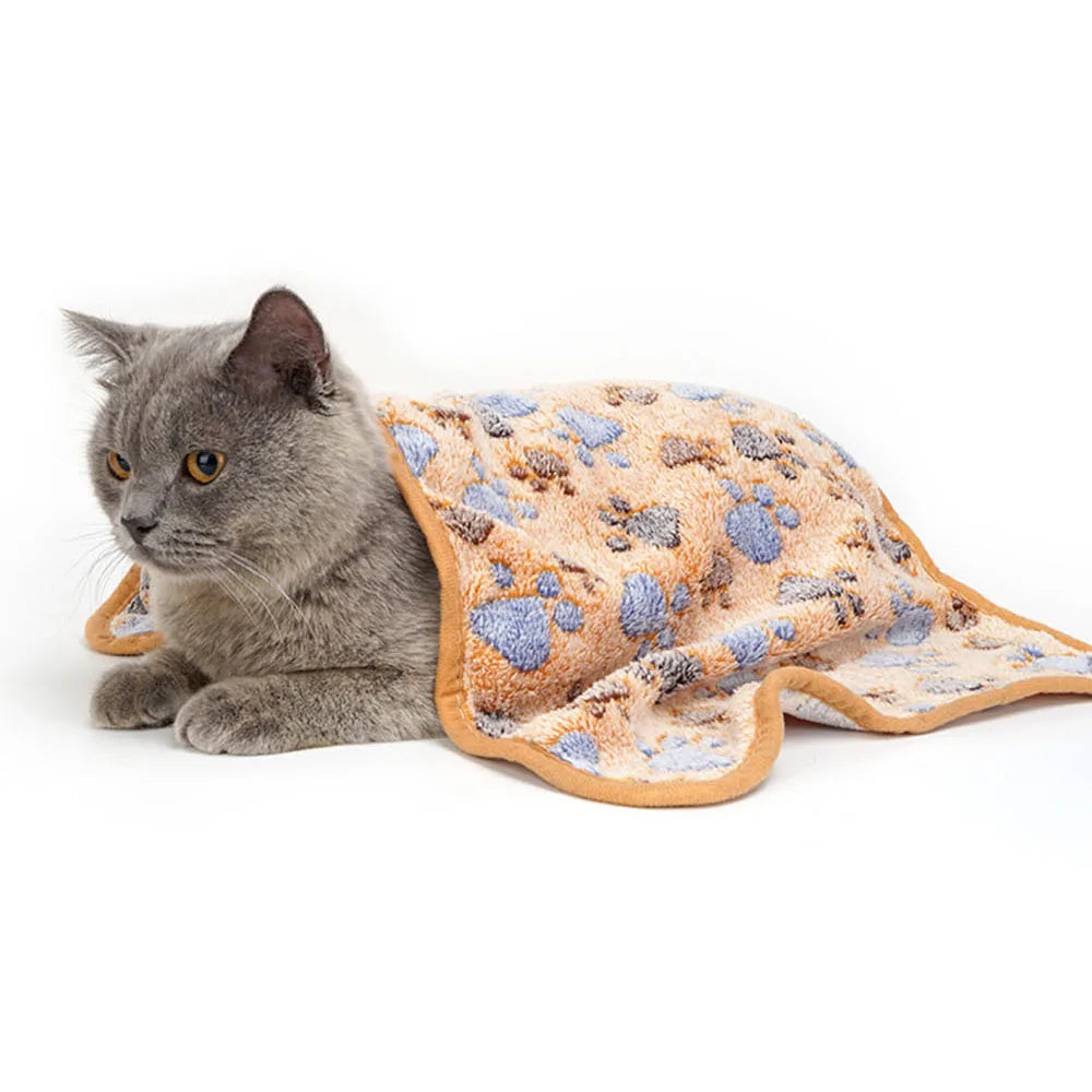 Pet Blanket Dog Puppy Blanket Paw Print Fleece Blanket for Small Medium Large Pet Dog Cat Warm Soft Sleep Mat Doggy Bed Blanket