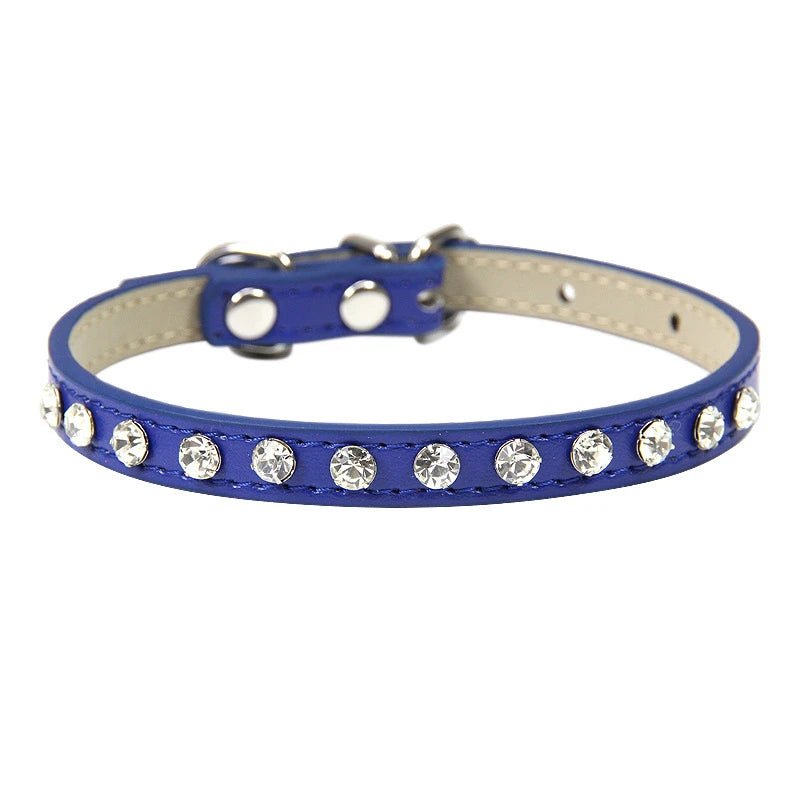 Zircon Band Pet Dog Collar Durable Leather Fancy Necklace for Medium Puppy Outdoor Solid Color Golden Retriever Neck Accessories