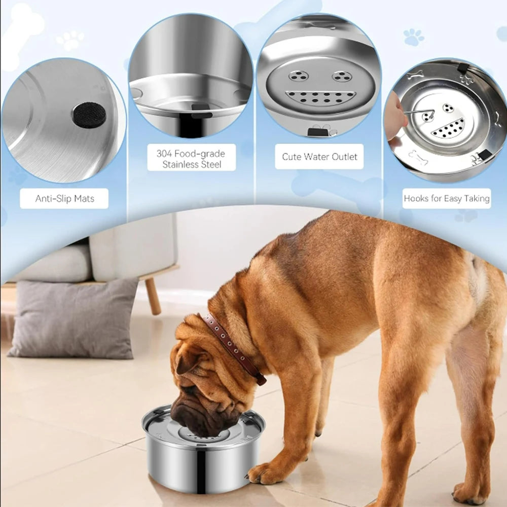 1L/3L/5.6L Stainless Steel Dog Floating Bowl, No Spill Anti-Splash Dog Water Dispenser, Non-Slip Dog Cat Pet Water Feeder Bowl