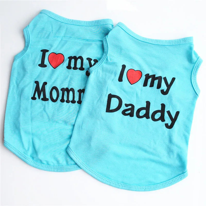 Small Dog Clothes Soft Cotton Puppy Shirt Classic Daddy Mommy Printed T-shirt Pet Vest Clothing for Cats Chihuahua Dog Apparel