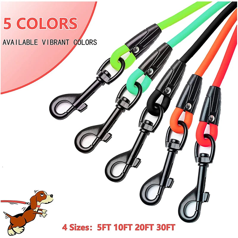 Dog Leash Waterproof Training Recall Long PVC Pet Leashes 5FT 10 FT 20FT 30FT Great for Training Beach Yard Play