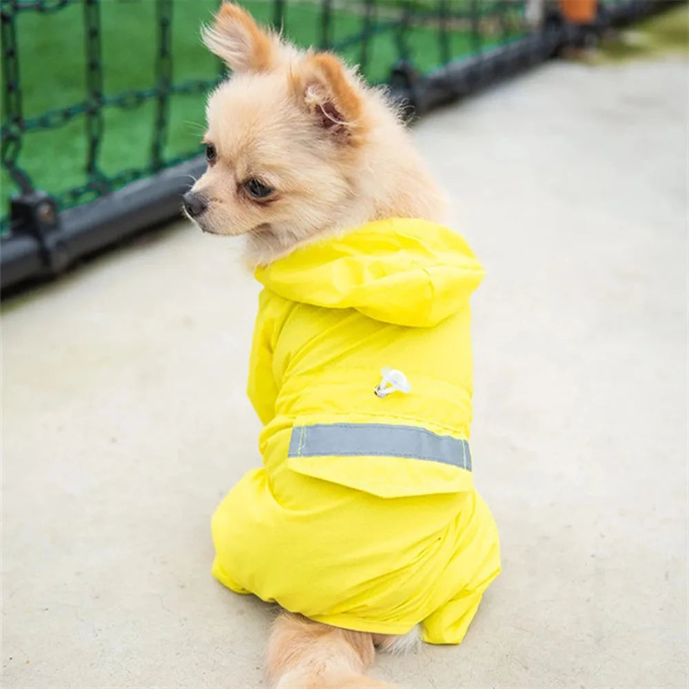 Dogs Raincoat Adjustable Puppy Dog Raincoat Waterproof 4 Legs Raincoat for Small Dogs Outdoor Pet Poncho with Reflective Strap