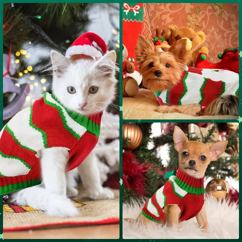 Striped Dog Sweater Dress Winter Knitted Pet Dog Skirt Puppy Coat Dog Warm Clothes Labrador Jacket Costume for Small Large Dogs