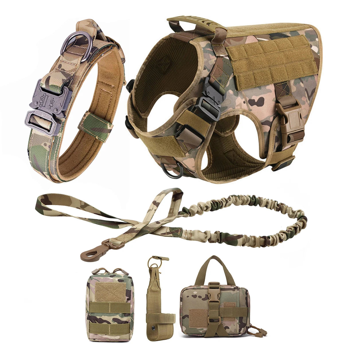 Tactical Training Large Dog Harness Collar Leash Molle Pouches Military Service Dog Vest Heavy Duty Dog Harness for Medium Dogs
